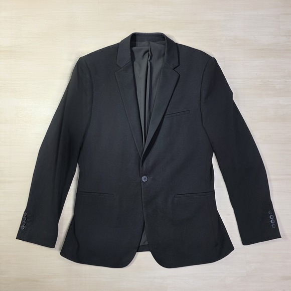 XSuit‎ One Button Suit Jacket Size 42 Blazer Black Stretch Viscose Stretch